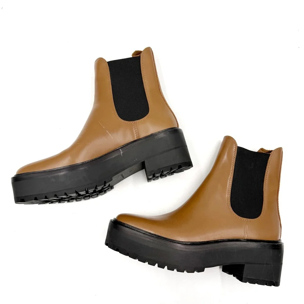 Loeffler Randall Reggie Chelsea **READ Platform Boot Brown Leather‎ Ankle Sz 7.5